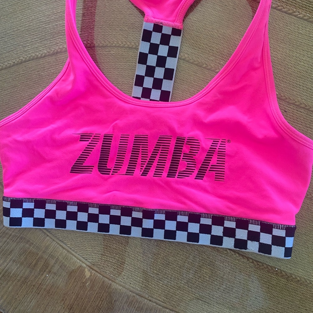 Zumba Fitness Neon Pink Racerback Swim/Sports Top with Checkerband